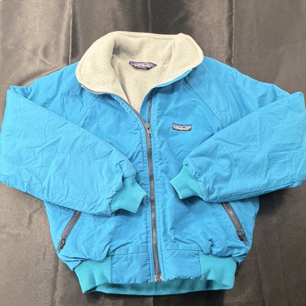 Patagonia Men's Blue Nylon Bomber Jacket Full Zip Lined Stand-Up Collar Size 7/8